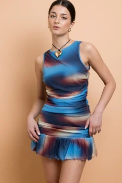 Women Daisy Street Dresses-Mesh Dropped Waist Mini Dress