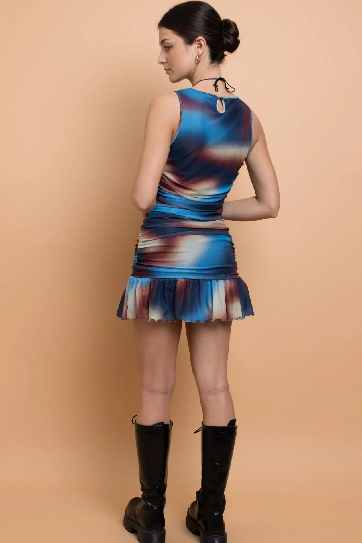 Women Daisy Street Dresses-Mesh Dropped Waist Mini Dress