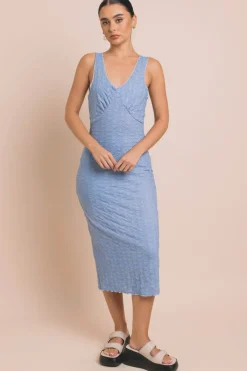 Women Daisy Street Dresses-Mesh Midi Dress With Elastic Detail