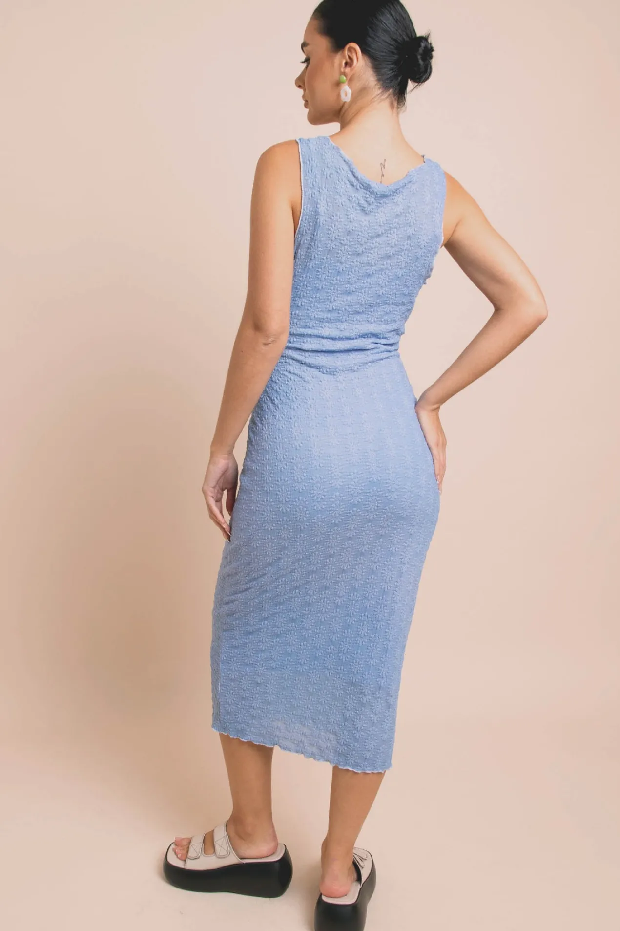 Women Daisy Street Dresses-Mesh Midi Dress With Elastic Detail