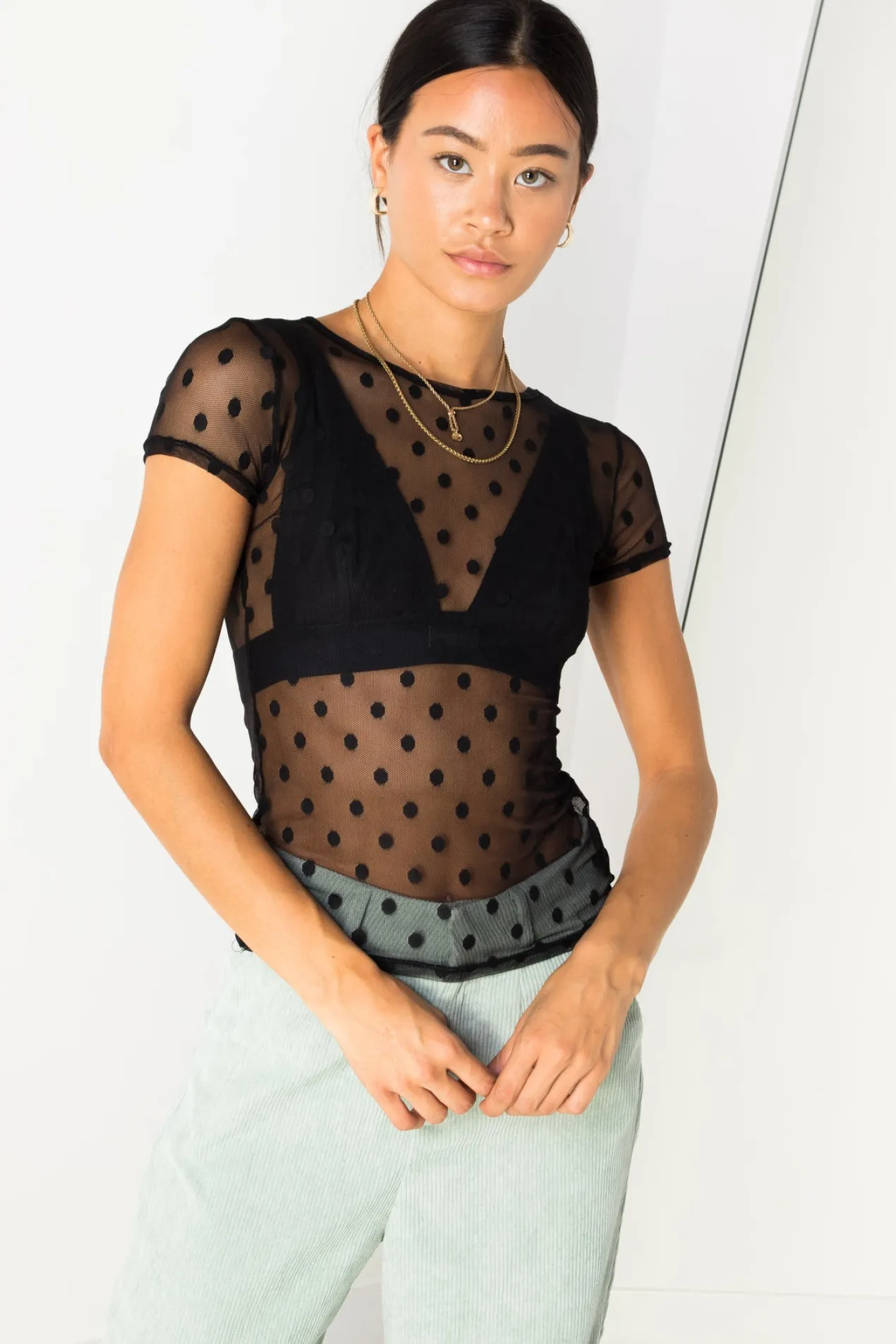 Women Daisy Street Tops-Mesh Spot Top