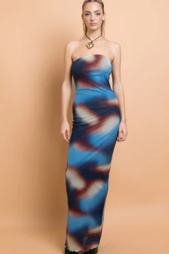 Women Daisy Street Partywear | Dresses-Mesh Strapless Maxi Dress