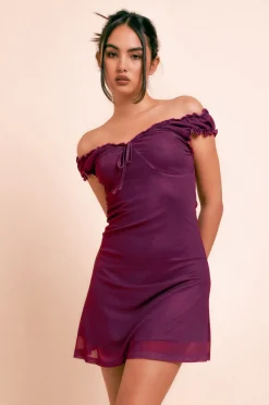Women Daisy Street Partywear | Dresses-Meshed Ruched Mini Dress