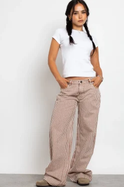 Women Daisy Street Trousers-Mid Rise Denim Stripe Jean