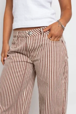 Women Daisy Street Trousers-Mid Rise Denim Stripe Jean