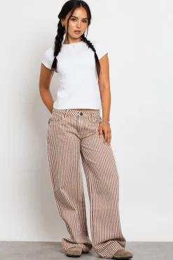 Women Daisy Street Trousers-Mid Rise Denim Stripe Jean