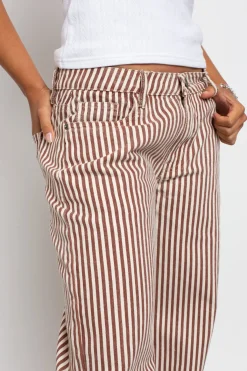 Women Daisy Street Trousers-Mid Rise Denim Stripe Jean
