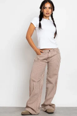 Women Daisy Street Trousers-Mid Rise Denim Stripe Jean