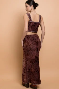 Women Daisy Street Partywear | Skirts-Mid Rise Devore Maxi Skirt With Lace Trim