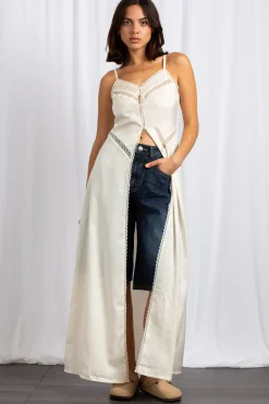 Women Daisy Street Tops-Midaxi Open Front Full Length Cami Top