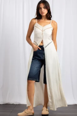 Women Daisy Street Tops-Midaxi Open Front Full Length Cami Top