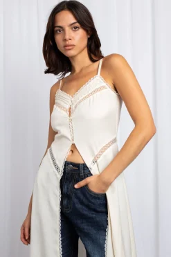 Women Daisy Street Tops-Midaxi Open Front Full Length Cami Top