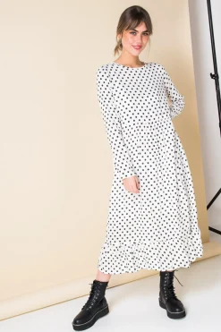Women Daisy Street Dresses-Midaxi Smock Dress in Spot Print