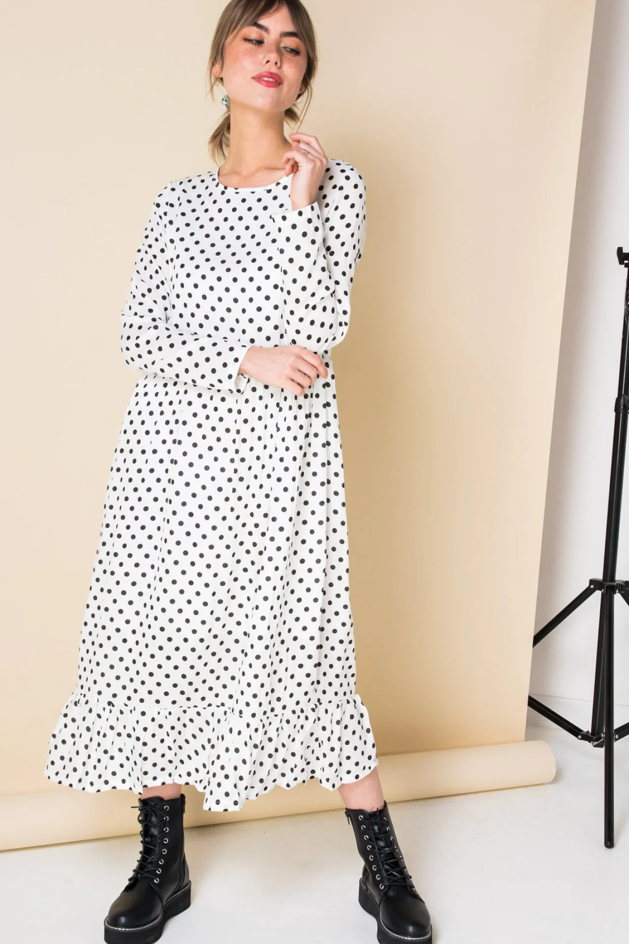 Women Daisy Street Dresses-Midaxi Smock Dress in Spot Print