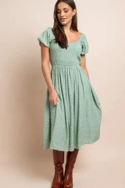 Women Daisy Street Dresses-Midi Shirred Dress