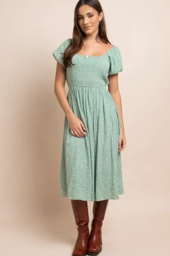 Women Daisy Street Dresses-Midi Shirred Dress