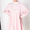Women Daisy Street Dresses-Mini Smock Dress with Full Skirt in Cotton