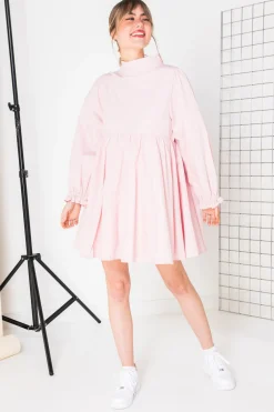 Women Daisy Street Dresses-Mini Smock Dress with Full Skirt in Cotton