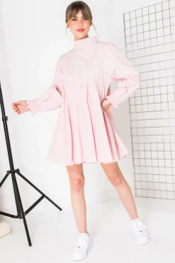 Women Daisy Street Dresses-Mini Smock Dress with Full Skirt in Cotton