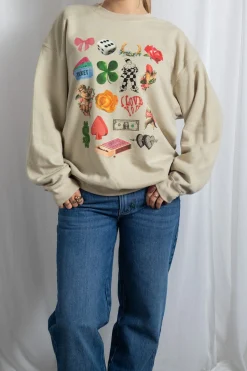Women Daisy Street Hoodies & Sweatshirts-Multi Graphic Oversized Sweat