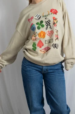 Women Daisy Street Hoodies & Sweatshirts-Multi Graphic Oversized Sweat