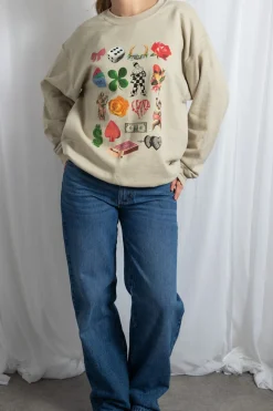 Women Daisy Street Hoodies & Sweatshirts-Multi Graphic Oversized Sweat