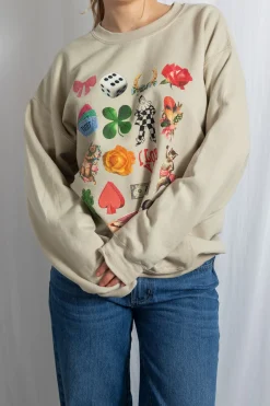 Women Daisy Street Hoodies & Sweatshirts-Multi Graphic Oversized Sweat