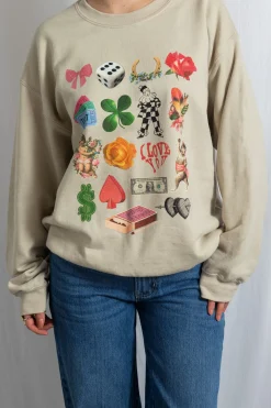 Women Daisy Street Hoodies & Sweatshirts-Multi Graphic Oversized Sweat