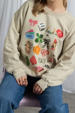 Women Daisy Street Hoodies & Sweatshirts-Multi Graphic Oversized Sweat