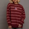 Women Daisy Street Hoodies & Sweatshirts-Stripe LA Embroidery Sweatshirt
