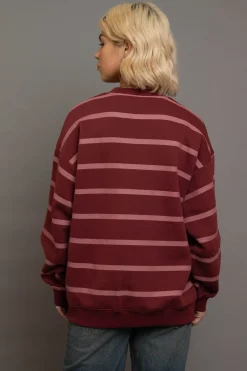 Women Daisy Street Hoodies & Sweatshirts-Stripe LA Embroidery Sweatshirt