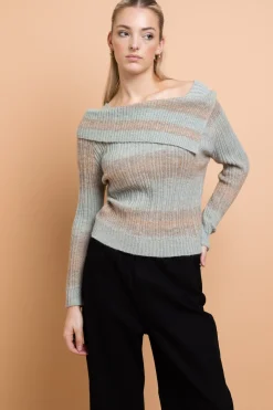 Women Daisy Street Tops-Off Shoulder Space Knit Jumper