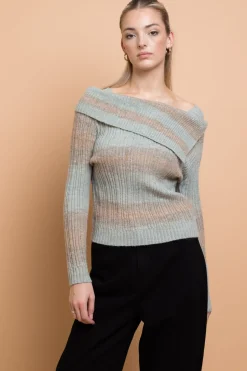 Women Daisy Street Tops-Off Shoulder Space Knit Jumper