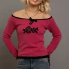 Women Daisy Street Tops-Off The Shoulder Pointelle Knit Top