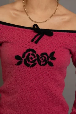 Women Daisy Street Tops-Off The Shoulder Pointelle Knit Top