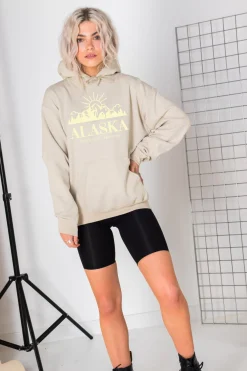 Women Daisy Street Hoodies & Sweatshirts-Oversize Hoodie with Alaska Print