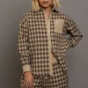 Women Daisy Street Tops-Oversized Check Shirt With Contrast Stripe Pockets