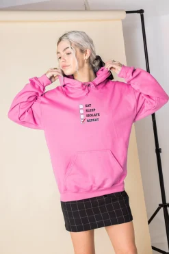 Women Daisy Street Hoodies & Sweatshirts-Oversized Hoodie with Eat Sleep Isolate Repeat Print