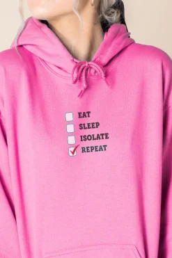 Women Daisy Street Hoodies & Sweatshirts-Oversized Hoodie with Eat Sleep Isolate Repeat Print