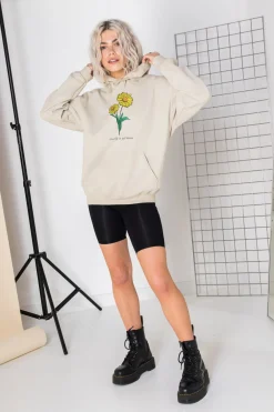 Women Daisy Street Hoodies & Sweatshirts-Oversized Hoodie with Live Life in full Bloom Print