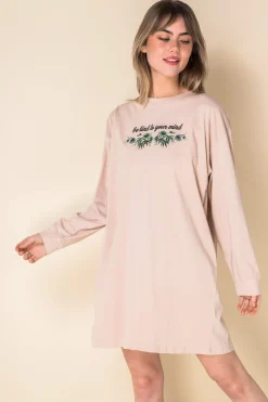 Women Daisy Street Dresses-Oversized Long Sleeve T-Shirt Dress with Be Kind Print