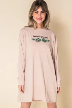 Women Daisy Street Dresses-Oversized Long Sleeve T-Shirt Dress with Be Kind Print