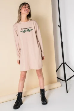 Women Daisy Street Dresses-Oversized Long Sleeve T-Shirt Dress with Be Kind Print