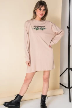 Women Daisy Street Dresses-Oversized Long Sleeve T-Shirt Dress with Be Kind Print