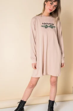 Women Daisy Street Dresses-Oversized Long Sleeve T-Shirt Dress with Be Kind Print