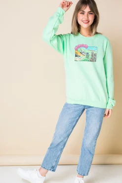 Women Daisy Street Hoodies & Sweatshirts-Oversized Sweatshirt with Hollywood Print