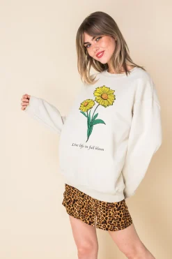 Women Daisy Street Hoodies & Sweatshirts-Oversized Sweat with Live Life in Full Bloom Print