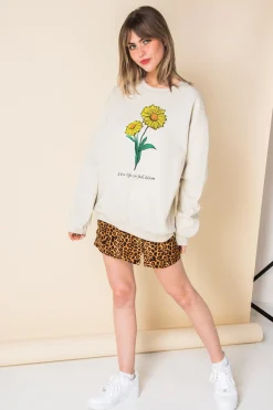 Women Daisy Street Hoodies & Sweatshirts-Oversized Sweat with Live Life in Full Bloom Print