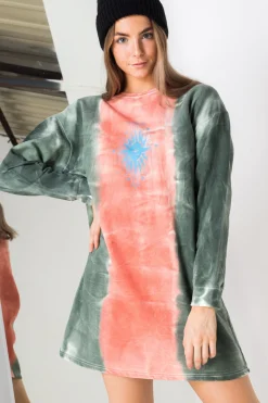 Women Daisy Street Dresses-Oversized T-Shirt Dress with Le Soleil Print in Tie-Dye