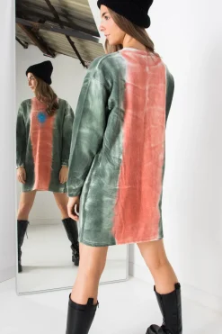 Women Daisy Street Dresses-Oversized T-Shirt Dress with Le Soleil Print in Tie-Dye